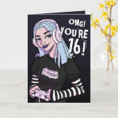 Carte Punk Gamer Ado fille Noir 16e anniversaire (Fleur jaune)