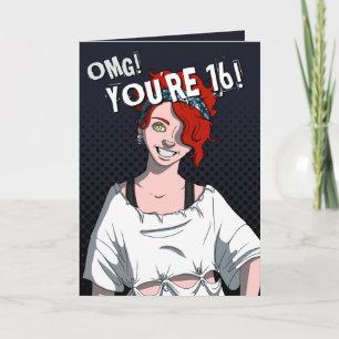 Carte Punk Redhead Ado fille Noir 16e anniversaire