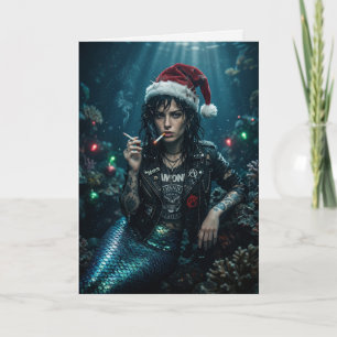 Carte Punk Sirène Santa Cigarette Sarcastique Noël