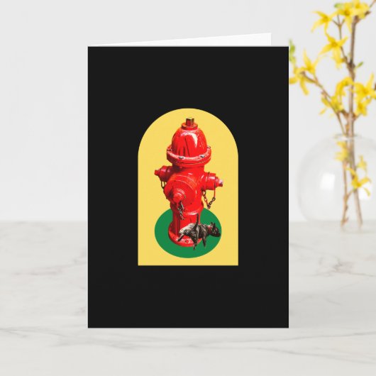 Carte Puppy Dog Peeing On Fire Hydrant (Fleur jaune)