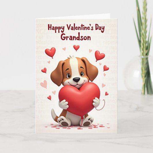 Carte Puppy Love Valentines Day Grandson Card (Devant)