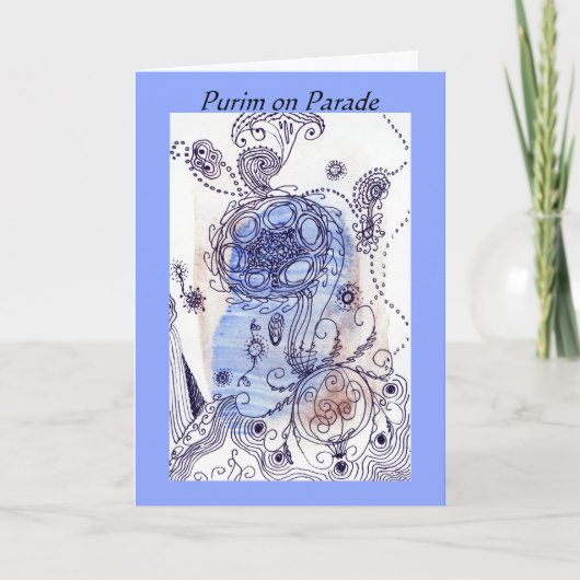 Carte Purim Juif Bleu sur Parade personnalisable (Devant)