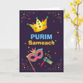 Carte Purim Sameach Festive Masque et faiseur de bruit (Fleur jaune)