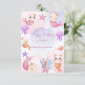 Carte Purmaid chat sirène mignonne fille heureux anniver (Debout devant)