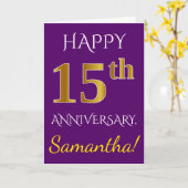 Carte Purple, 15e anniversaire de Mariage de Faux Gold + (Fleur jaune)