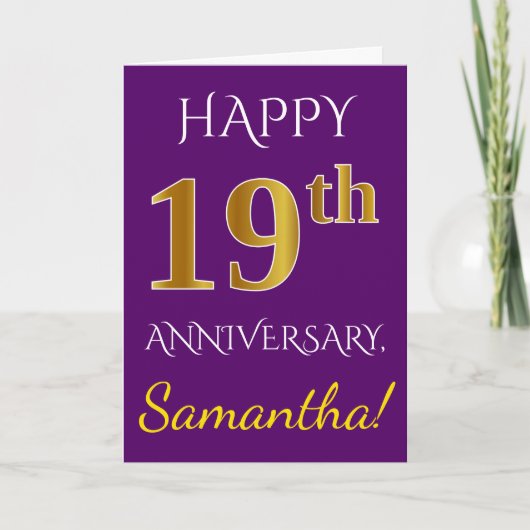Carte Purple, 19e anniversaire de Mariage de Faux Gold + (Devant)