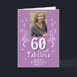 Carte Purple 60 & Fabulous Foliage 60th Birthday Photo<br><div class="desc">Purple 60 et Fabulous Foliage 60e Carte photo d'anniversaire. 60 et texte fabuleux en écriture blanche tendance avec un nom et feuillage blanc sur un arrière - plan violet vif. Personnalisez-le avec votre photo,  votre nom et l'âge. Ajoutez votre texte à l'intérieur de la carte ou effacez-le.</div>