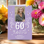 Carte Purple 60 & Fabulous Foliage 60th Birthday Photo<br><div class="desc">Purple 60 et Fabulous Foliage Magenta 60e Carte photo d'anniversaire. 60 et texte fabuleux en écriture blanche tendance avec un nom et feuillage blanc sur un arrière - plan violet clair. Personnalisez-le avec votre photo,  votre nom et l'âge. Ajoutez votre texte à l'intérieur de la carte ou effacez-le.</div>