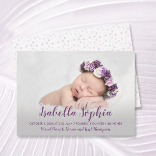 Carte Purple Baby Girl Photo Annonces de naissance