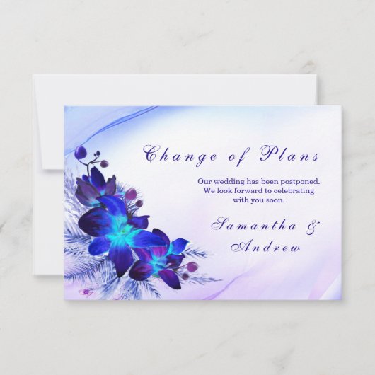 Carte Purple Blue Orchid Wedding Change the Date Card (Devant)