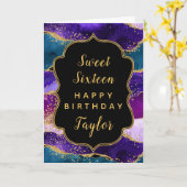 Carte Purple Blue Peacock Agate Sweet 16 Joyeux annivers (Fleur jaune)