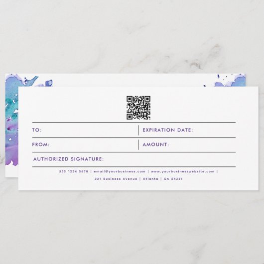 Carte Purple Business Logo QR Code Certificat cadeau (Devant / Derrière)