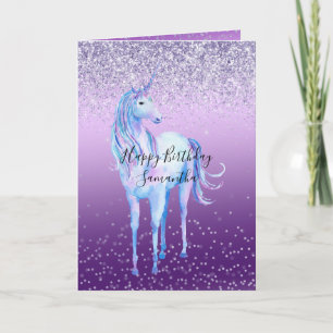 Carte Purple Confetti Ombre Unicorn Parties scintillant 