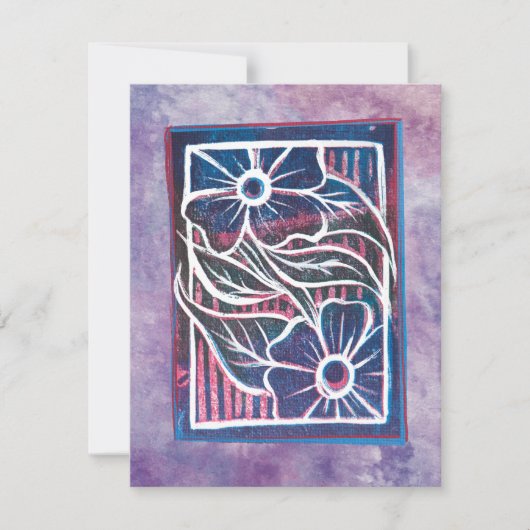 Carte Purple Daisy Printmaking Carving Artisan vert (Devant)