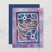 Carte Purple Daisy Printmaking Carving Artisan vert (Devant / Derrière)