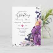 Carte Purple Dynasty Dark Floral Budget Mariage Invite (Debout devant)