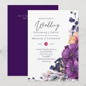 Carte Purple Dynasty Dark Floral Budget Mariage Invite (Devant / Derrière)