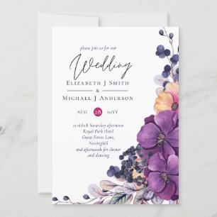 Carte Purple Dynasty Dark Floral Budget Mariage Invite