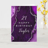 Carte Purple et Argent Agate Joyeux anniversaire (Fleur jaune)