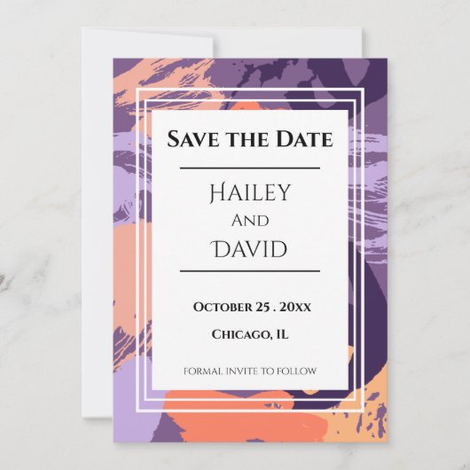 Carte Purple et Coral Enregistrer la date (Devant)