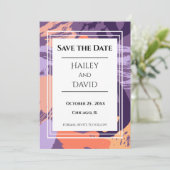 Carte Purple et Coral Enregistrer la date (Debout devant)