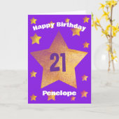 Carte Purple et Gold Stars 21e anniversaire (Fleur jaune)