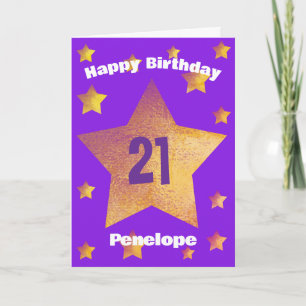 Carte Purple et Gold Stars 21e anniversaire