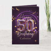 Carte Purple et Or sophistiqués 50e anniversaire (Devant)