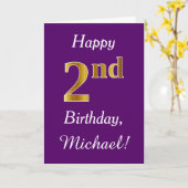 Carte Purple, Faux Gold 2e anniversaire + Nom personnali (Fleur jaune)