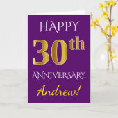 Carte Purple, Faux Gold 30e anniversaire de Mariage + No (Fleur jaune)