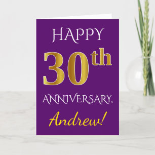 Carte Purple, Faux Gold 30e anniversaire de Mariage + No