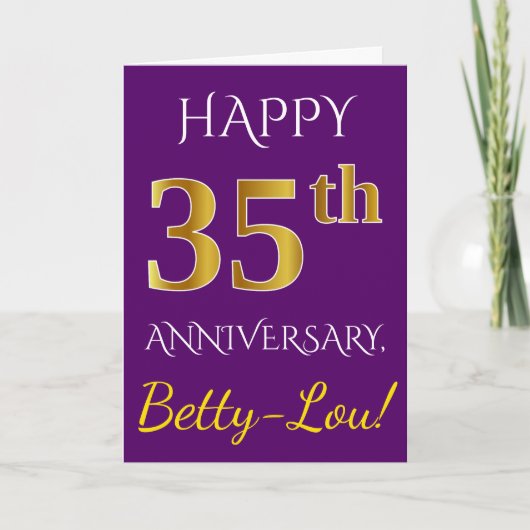 Carte Purple, Faux Gold 35e anniversaire de Mariage + No (Devant)