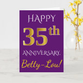 Carte Purple, Faux Gold 35e anniversaire de Mariage + No (Fleur jaune)