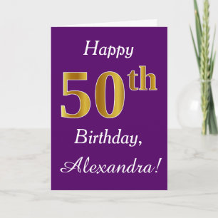 Carte Purple, Faux Gold 50e anniversaire + Nom personnal