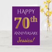 Carte Purple, Faux Gold 70e anniversaire Mariage + Nom (Fleur jaune)