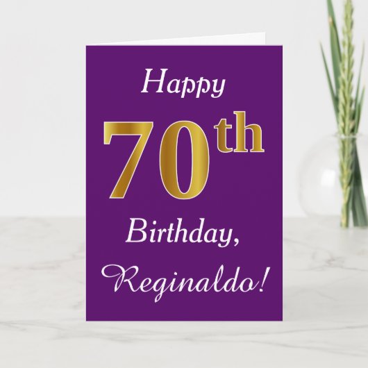 Carte Purple, Faux Gold 70e anniversaire + Nom personnal (Devant)