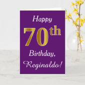 Carte Purple, Faux Gold 70e anniversaire + Nom personnal (Fleur jaune)