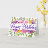 Carte Purple Floral été Joyeux anniversaire (Fleur jaune)