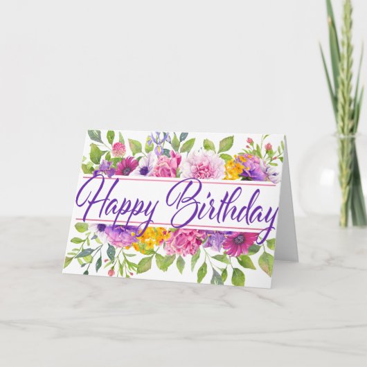 Carte Purple Floral été Joyeux anniversaire (Devant)