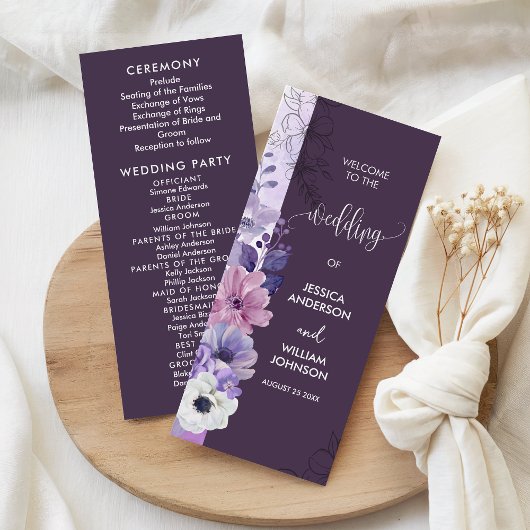 Carte Purple Floral Wedding Program Card