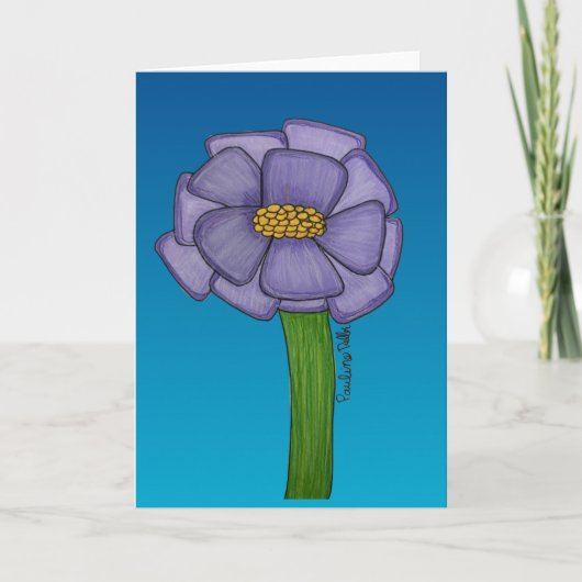 Carte Purple Flower with blue background blank (Devant)