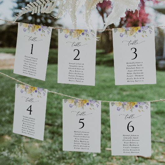 Carte Purple Flower, Yellow Flower, Seating Chart Cards