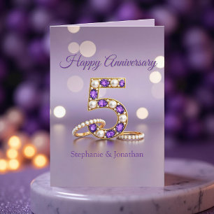 Carte Purple Gemstone et Pearls 5e anniversaire Mariage