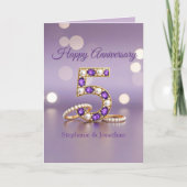 Carte Purple Gemstone et Pearls 5e anniversaire Mariage (Devant)