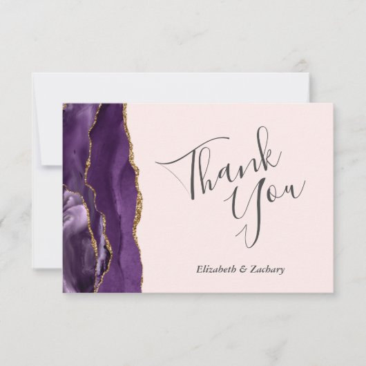 Carte Purple Gold Agate Blush Mariage plat Merci (Devant)