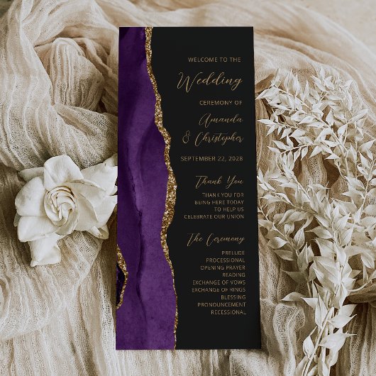 Carte Purple Gold Agate Script Dark Wedk Wedding Program