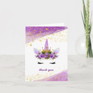 Carte Purple Gold Unicorn Baby shower Merci Note