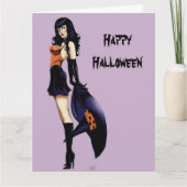 Carte Purple Halloween jolie sorcière (Devant)