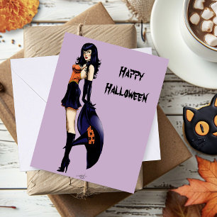Carte Purple Halloween jolie sorcière