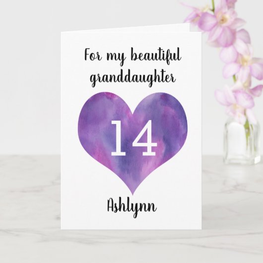 Carte Purple Heart 14e anniversaire de grand-fille (Orchidée)